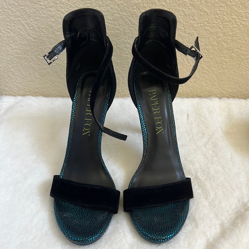 Paper Fox Black Velvet & Aqua Stilettos Size 8M
